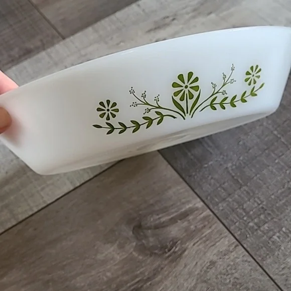 Vintage Glasbake J2352 Divided Baking Dish Casserole White with Green Flowers - Picture 3 of 5